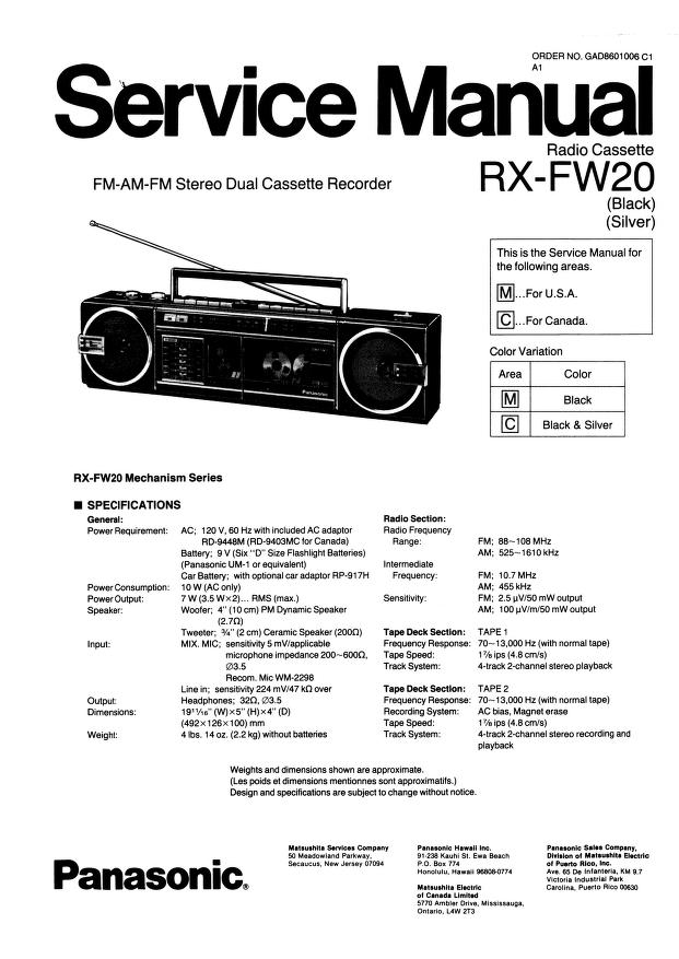Manual: RXFW20 SM PANASONIC EN : Free Download, Borrow, and